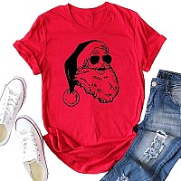 Beopjesk Womens Buffalo Plaid Tees casual Short Sleeve Merry Letter Printed graphic Blouse Tops (S, Santa claus)