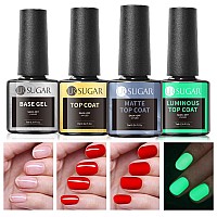 Ur Sugar No Wipe Base And Top Coat 4 Pcs Glow In The Dark Matte Glossy Shine Finish Gel Base Top Coat Kit Long Lasting Soak Off