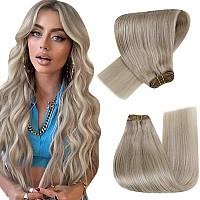 Hetto Sew in Human Hair Weft Extensions Viking Blonde Highlighted Brazilian Weft Human Hair Bundles 18 Inch 100g Full Head Double Weft Hair Extensions