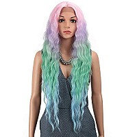 Joedir Lace Front Wigs 30 Long Wavy Synthetic Wigs For Black Women 130 Density Ombre Rainbow Wigs With Baby Hairqt Pkbl07