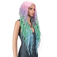 Joedir Lace Front Wigs 30 Long Wavy Synthetic Wigs For Black Women 130 Density Ombre Rainbow Wigs With Baby Hairqt Pkbl07