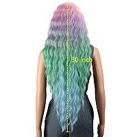 Joedir Lace Front Wigs 30 Long Wavy Synthetic Wigs For Black Women 130 Density Ombre Rainbow Wigs With Baby Hairqt Pkbl07