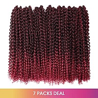 Passion Twist Hair 18 Inch 7Packs Ombre Burgundy Water Wave Crochet Braids Synthetic Braiding Hair Extensions 18 Inch 7Packs