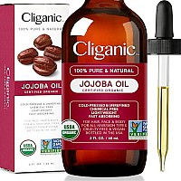 cliganic USDA Organic Jojoba Oil, 100% Pure (2oz) Natural cold Pressed Unrefined Hexane Free Oil for Hair & Face Base carrier Oil