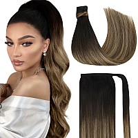 Ve Sunny Ponytail Extensions Ombre Human Hair Ponytail Extension Natural Black Ombre Dark Brown With Blonde Flexible Wrap Around