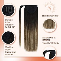 Ve Sunny Ponytail Extensions Ombre Human Hair Ponytail Extension Natural Black Ombre Dark Brown With Blonde Flexible Wrap Around