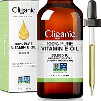 Cliganic 100% Pure Vitamin E Oil for Skin, Hair & Face - 30,000 IU, Non-GMO Verified Natural D-Alpha Tocopherol