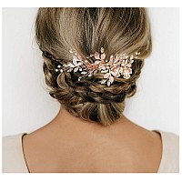 Sweetv Metal Hair Comb Rhinestone Bridal Hair Clip Handmade Wedding Hair Accessories For Brides And Bridesmaid Rose Gold