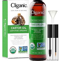 cliganic USDA Organic castor Oil, 100% Pure (8oz with Eyelash Kit) - For Eyelashes, Eyebrows, Hair & Skin Natural cold Pressed Unrefined Hexane-Free