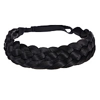 Toecwegr 5 Strands Synthetic Hair Braided Headband Hairpiece Classic Chunky Wide Plaited Braids Elasticmulti Color Headband Ladi