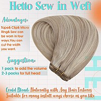 Hetto Blonde Hair Wefts Human Hair Dirty Blonde Highlights Sew in Human Hair Weft Extensions 12 Inch 70g Full Head Brazilian Sew in Weft Hair Extensions