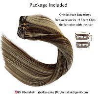 Clip in Hair Extensions, Chocolate Brown and Blonde Highlights Remy Human Hair Clip in Extensions 7 Pcs 70G Double Weft Straight Real Hair Extensions Clip in Human Hair 20 Inch for Fine Hair Women