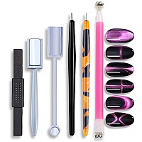 Silpecwee 6Pcs Nail Art Magnetic Pen Set 3D Cat Eye Design Dualended Magnet Wand Gel Nail Polish Magic Manicure Diysalon Tools