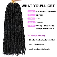 8 Packs Passion Twist Crochet Hair 20 Inch Prelooped Crochet Braids Pretwisted Spring Twist Crochet Hair For Black Women 20 Inc