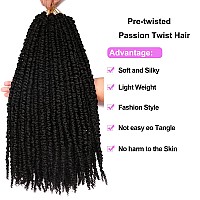 8 Packs Passion Twist Crochet Hair 20 Inch Prelooped Crochet Braids Pretwisted Spring Twist Crochet Hair For Black Women 20 Inc