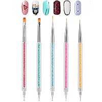 Double-Ended Nail Art Brushes, TEOYALL 5 PCS Nail Design Tools Kit Including Nail Liner Brush and Nail Dotting Pens for UV Gel Nail Home Salon