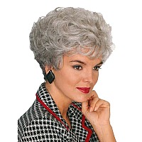 Gnimegil Short Grey Wig For White Women Silver Gray Curly Hair Wig Old Lady Costume Wig Grandma Wig Elderly Synthetic Wigs Mommy