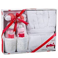 Luxury Home Spa Gift Basket With Pink Peony Scent Indulgent Ultra Soft Bathrobe Plush Slipper Spa Box For Women Complete B