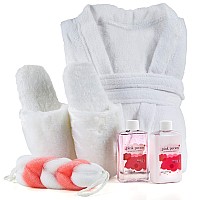 Luxury Home Spa Gift Basket With Pink Peony Scent Indulgent Ultra Soft Bathrobe Plush Slipper Spa Box For Women Complete B