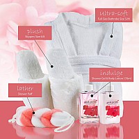 Luxury Home Spa Gift Basket With Pink Peony Scent Indulgent Ultra Soft Bathrobe Plush Slipper Spa Box For Women Complete B