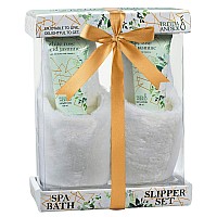 Home Spa Slippers Set Bath Gift Basket White Rose Jasmine Fragrance Contains Body Lotion And Shower Gel Plush Cozy Close