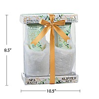 Home Spa Slippers Set Bath Gift Basket White Rose Jasmine Fragrance Contains Body Lotion And Shower Gel Plush Cozy Close