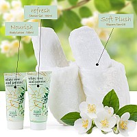 Home Spa Slippers Set Bath Gift Basket White Rose Jasmine Fragrance Contains Body Lotion And Shower Gel Plush Cozy Close