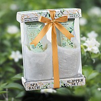 Home Spa Slippers Set Bath Gift Basket White Rose Jasmine Fragrance Contains Body Lotion And Shower Gel Plush Cozy Close