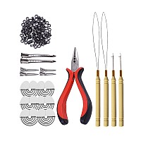 200Pcs Silicone Micro Rings Hair Extensions Tools Kit Threehole Hair Pliers Micro Pulling Hook Needle Loop Threader And Sili