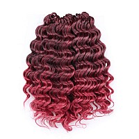 Toyotree Deep Twist Crochet Hair 10 Inch 8 Packs Ombre Burgundy Short Curly Deep Wave Crochet Hair Synthetic Ocean Wave Braid