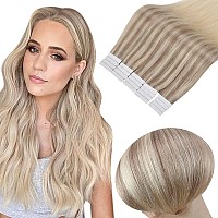 Full Shine Tape in Hair Extensions Balayage Tape in Extensions Real Human Hair Ash Blonde Fading to Light Blonde Highlights Platinum Blonde Seamless Hair Extensions 50g