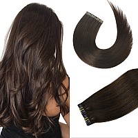 Aison Dark Brown Tape In Hair Extensions Human Hair 18 Inches 40G 20 Pcspack Invisible Tape Ins Human Hair Extensions Real Hair