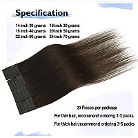 Aison Dark Brown Tape In Hair Extensions Human Hair 18 Inches 40G 20 Pcspack Invisible Tape Ins Human Hair Extensions Real Hair