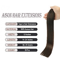 Aison Dark Brown Tape In Hair Extensions Human Hair 18 Inches 40G 20 Pcspack Invisible Tape Ins Human Hair Extensions Real Hair