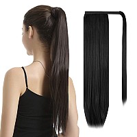 BARSDAR 28 inch Ponytail Extension Long Straight Wrap Around Clip in Synthetic Fiber Hair for Women - Black