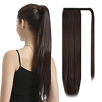 BARSDAR 28 inch Ponytail Extension Long Straight Wrap Around Clip in Synthetic Fiber Hair for Women - Dark Brown