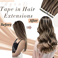 Ugeat 12 Inch Tape in Hair Extensions Dark Brown Highlight with Ash Blonde Hair Extensions Human Hair Double Sided Hair Extensions Tape in Real Human Hair 20 Pieces 30 Grams