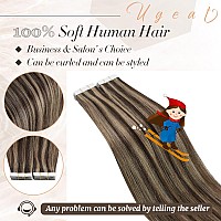 Ugeat 12 Inch Tape in Hair Extensions Dark Brown Highlight with Ash Blonde Hair Extensions Human Hair Double Sided Hair Extensions Tape in Real Human Hair 20 Pieces 30 Grams