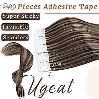 Ugeat 12 Inch Tape in Hair Extensions Dark Brown Highlight with Ash Blonde Hair Extensions Human Hair Double Sided Hair Extensions Tape in Real Human Hair 20 Pieces 30 Grams