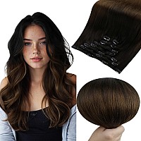 Full Shine Clip In Hair Extensions Real Human Hair Black Ombre Fading To Medium Brown Remy Human Hair Extensions Clip Ins Long S