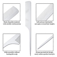 2 Pieces Metal Rat Tail Hair Styling Combs Silver Fine Teasing Pintail Barber Combs For Cutting And Styling Stainless Steel