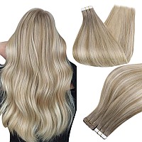 Full Shine Blonde Tape In Hair Extensions Real Human Hair Color 19 Grey Fading To 8 Ash Brown And 60 Blonde Hair Extensions Tape