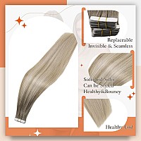 Full Shine Blonde Tape In Hair Extensions Real Human Hair Color 19 Grey Fading To 8 Ash Brown And 60 Blonde Hair Extensions Tape