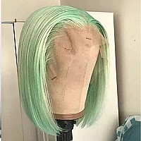 Virgin Human Hair Wigs Glueless Middle Part Silky Straight Hair Wigs Mint Green 180 Density 8 Inches 13X4 Frontal Pre Plucked N