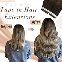 Ugeat Tape in Hair Extensions Human Hair 12 inch Tape in Real Hair Extensions Balayage Brown Fading to Platinum Blonde 30G/20PCS Tape in Natural Straight Human Hair Extensions #4/6/613