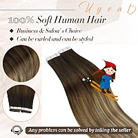 Ugeat Tape in Hair Extensions Human Hair 12 inch Tape in Real Hair Extensions Balayage Brown Fading to Platinum Blonde 30G/20PCS Tape in Natural Straight Human Hair Extensions #4/6/613