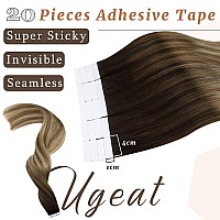 Ugeat Tape in Hair Extensions Human Hair 12 inch Tape in Real Hair Extensions Balayage Brown Fading to Platinum Blonde 30G/20PCS Tape in Natural Straight Human Hair Extensions #4/6/613