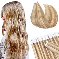 Sego 20 Inch Tape In Hair Extensions Human Hair 100G 40Pcs Straight Balayage 100 Remy Rooted Seamless Skin Weft Invisible Doubl