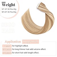 Sego 20 Inch Tape In Hair Extensions Human Hair 100G 40Pcs Straight Balayage 100 Remy Rooted Seamless Skin Weft Invisible Doubl