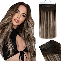 Ugeat Hair Extensions Wire Ombre Chocolate Brown Mix Ash Brown Balayage Straight Hair Extensions Invisible Wire Fish Line Hair E